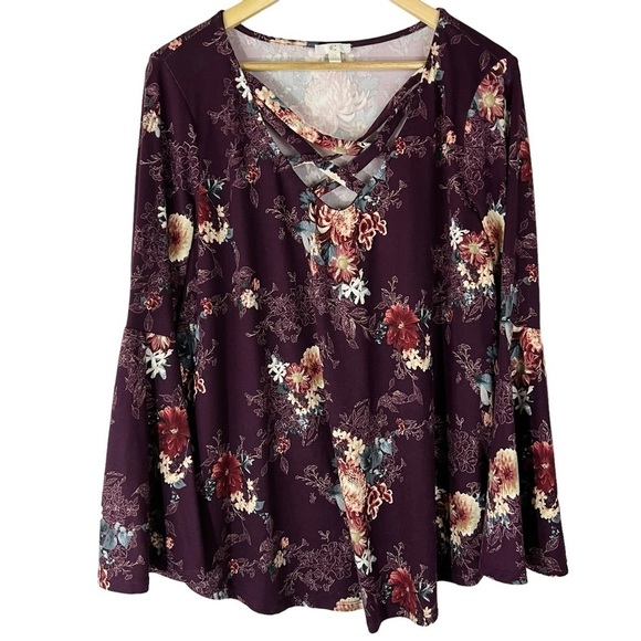 Charming Charlie Floral Bell Sleeve Blouse - Picture 1 of 5